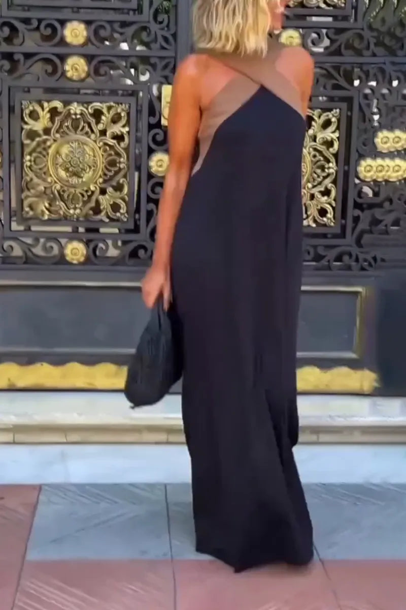 ✨Spring Sale - Women's Cross Halter Neck Sleeveless Stitching Dress