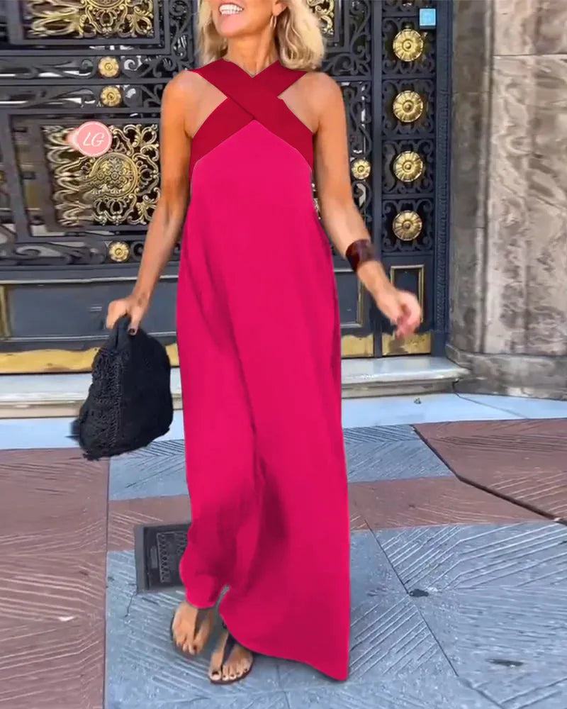 ✨Spring Sale - Women's Cross Halter Neck Sleeveless Stitching Dress