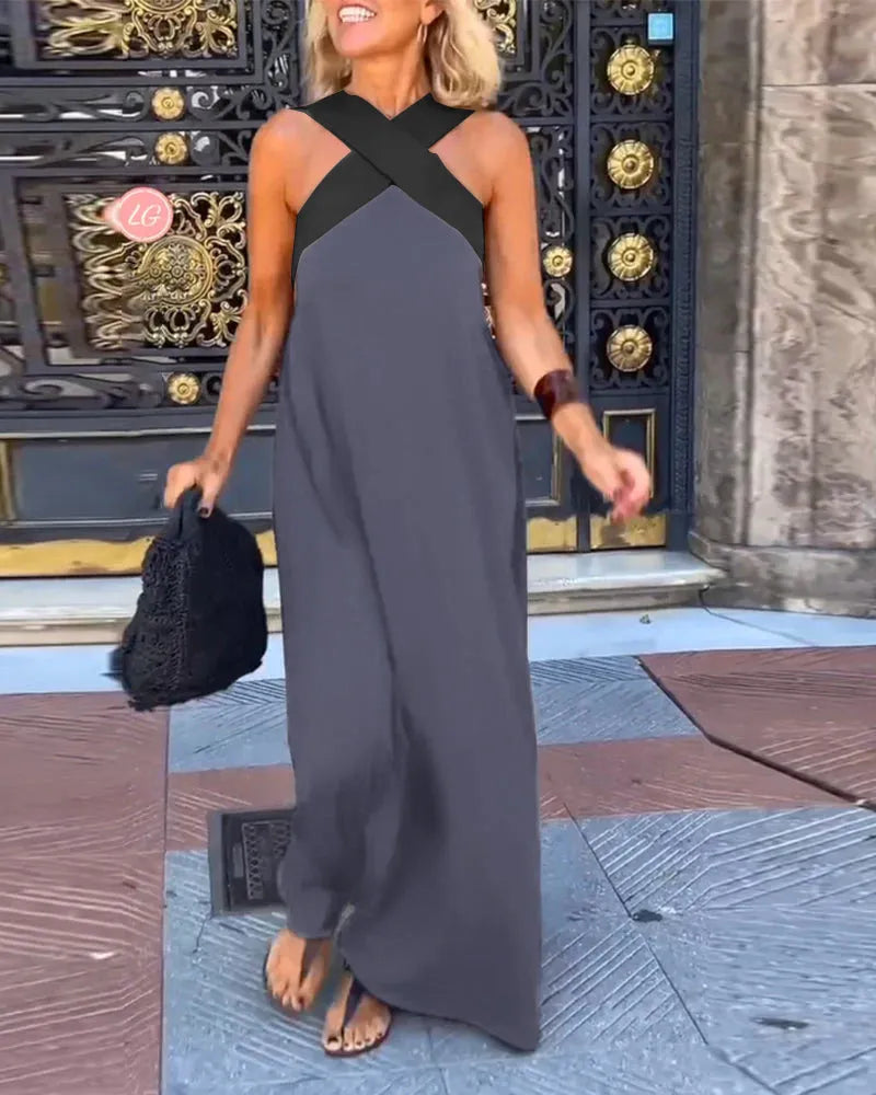 ✨Spring Sale - Women's Cross Halter Neck Sleeveless Stitching Dress