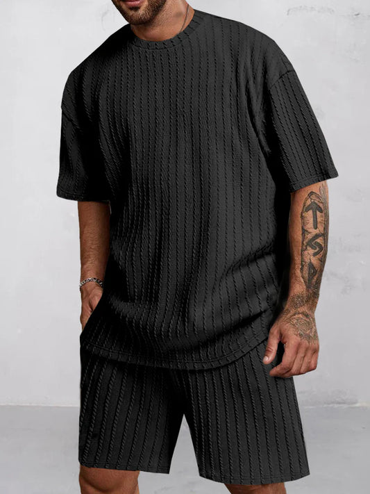 Vertical Textured T-Shirt Set